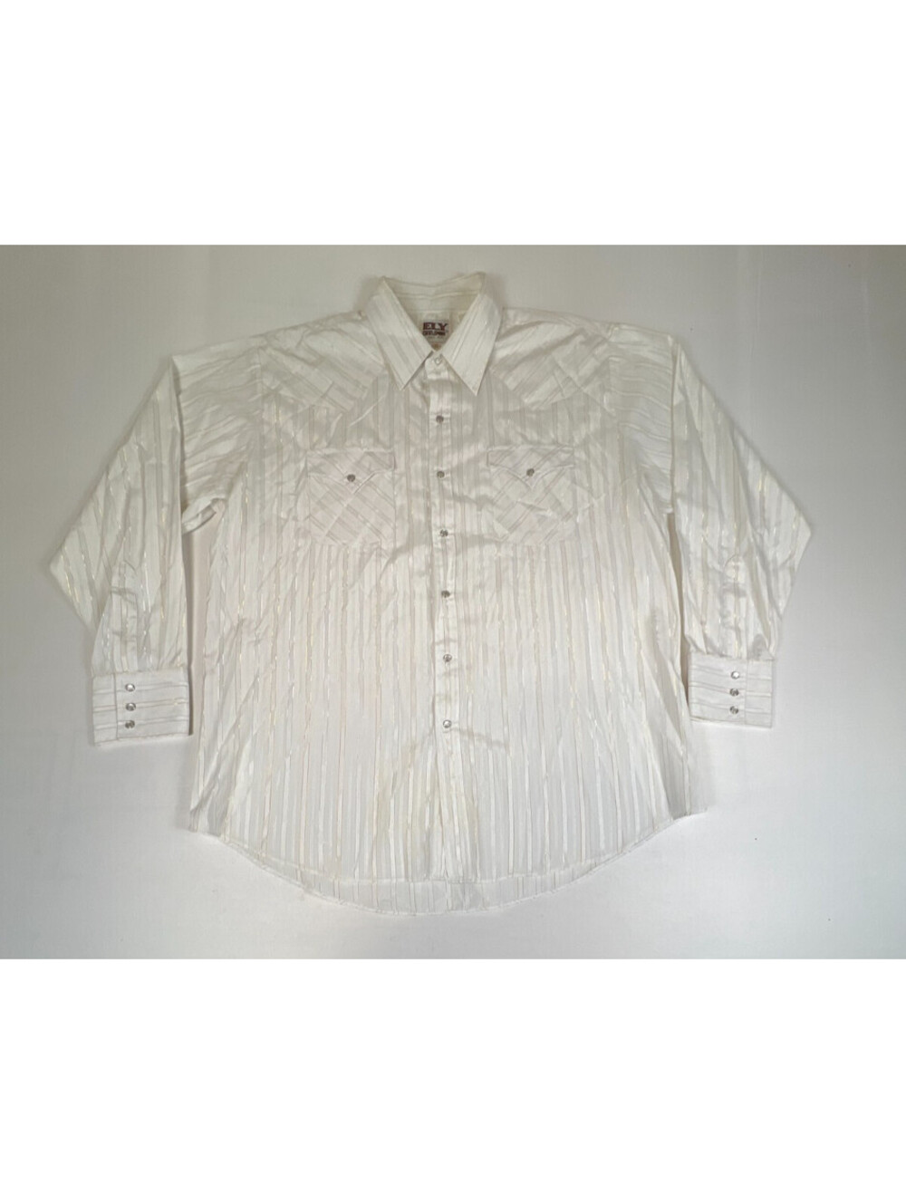 Ely Cattleman Men XL White Gold Striped Western Long Sleeve Shirt Pearl Snap